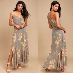 Lulu’s Gray Floral Maxi Slit Dress